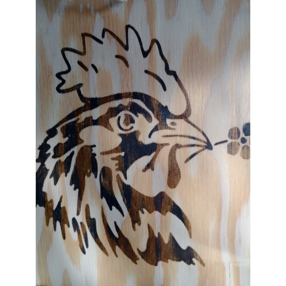 Handmade Rooster Home Decor Wood Burnished 12 X 12
